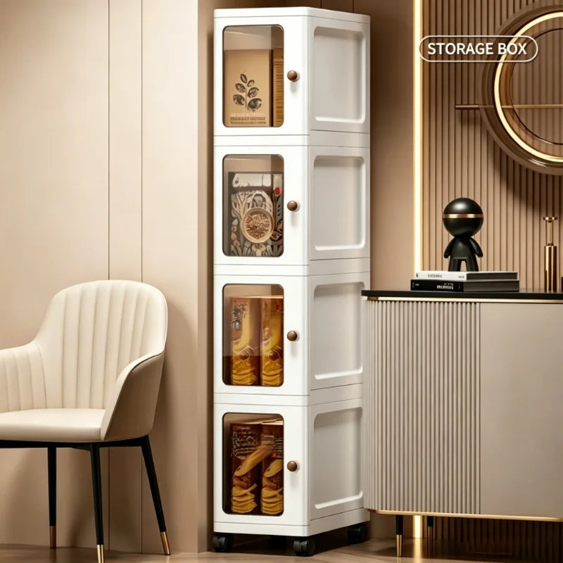 Ultra Slim Stackable Plastic Storage Cabinet With Transparent Door
