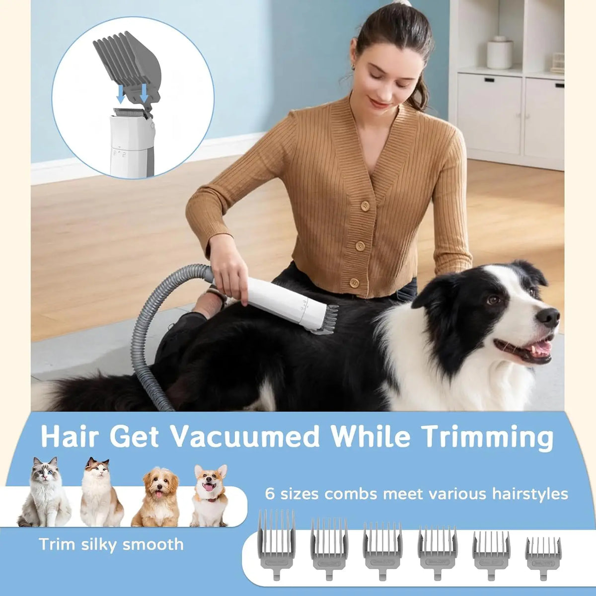 Dog Grooming Vacuum Kit With Deshedding And Paw Trimmer