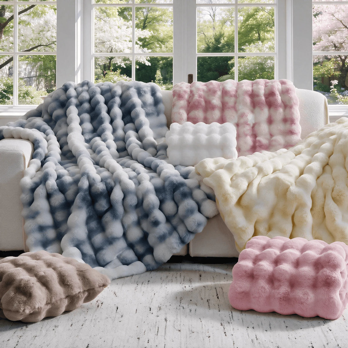ROSEKIND 1pc Soft Weighted Faux Fur Rabbit Bubble Blanket, 1000GSM, 90*108 Inch, Warm & Thick for Bed, Sofa, Office, Dorm, Camping, Multifunctional & Durable Blanket as Perfect Gift, Available in 10 Color as Stylish Home Deco