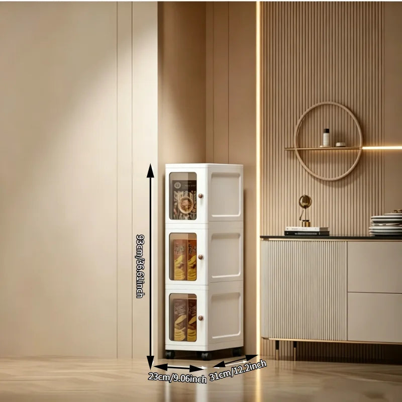 Ultra Slim Stackable Plastic Storage Cabinet With Transparent Door