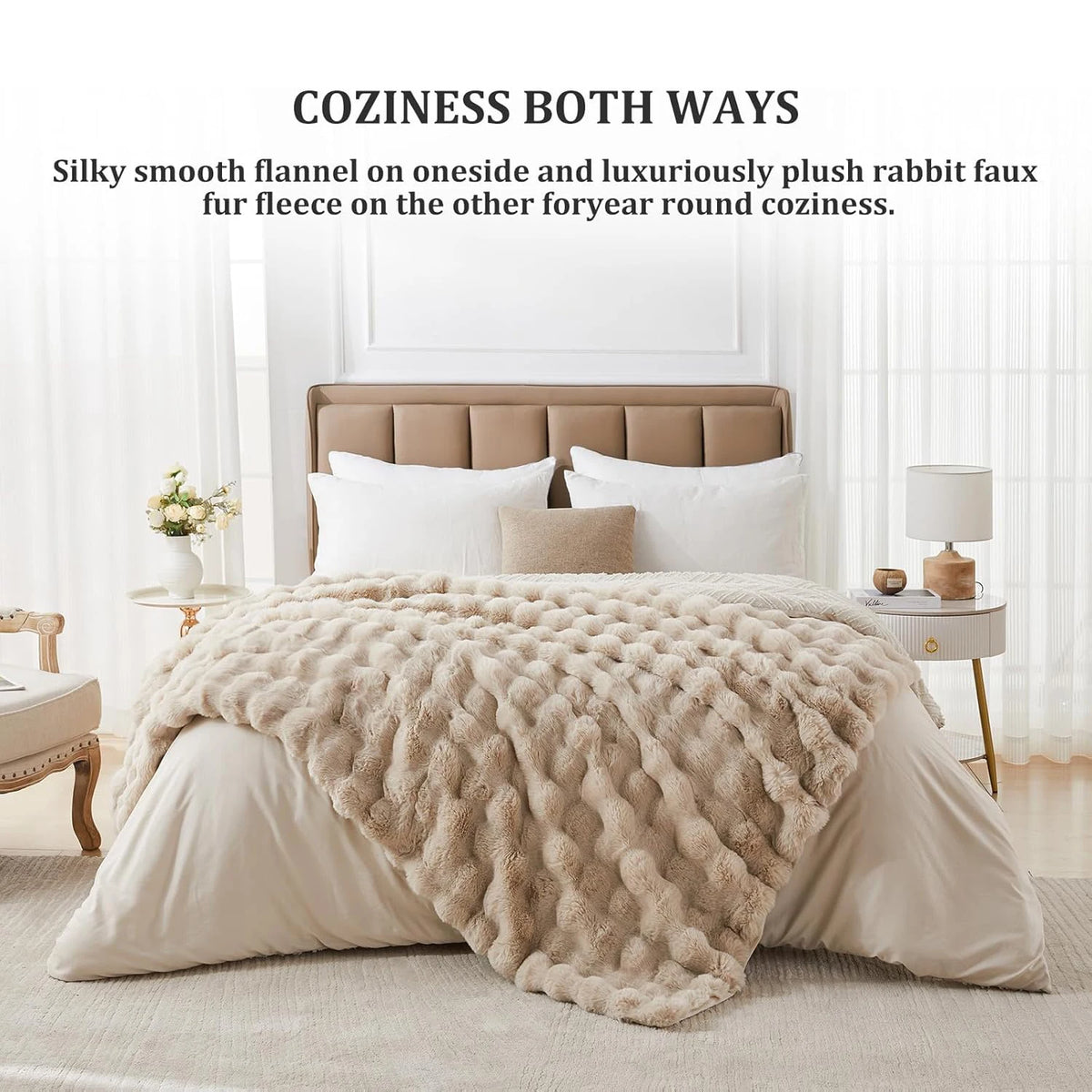 ROSEKIND 1pc Soft Weighted Faux Fur Rabbit Bubble Blanket, 1000GSM, 90*108 Inch, Warm & Thick for Bed, Sofa, Office, Dorm, Camping, Multifunctional & Durable Blanket as Perfect Gift, Available in 10 Color as Stylish Home Deco
