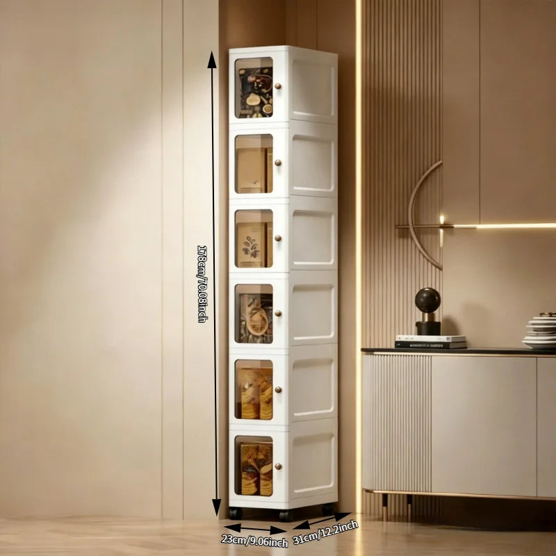 Ultra Slim Stackable Plastic Storage Cabinet With Transparent Door