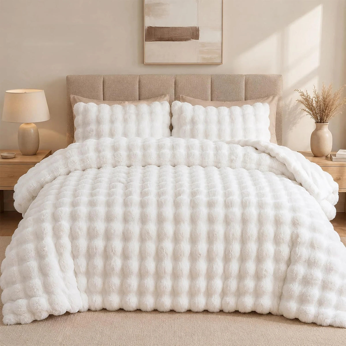 ROSEKIND 1pc Soft Weighted Faux Fur Rabbit Bubble Blanket, 1000GSM, 90*108 Inch, Warm & Thick for Bed, Sofa, Office, Dorm, Camping, Multifunctional & Durable Blanket as Perfect Gift, Available in 10 Color as Stylish Home Deco