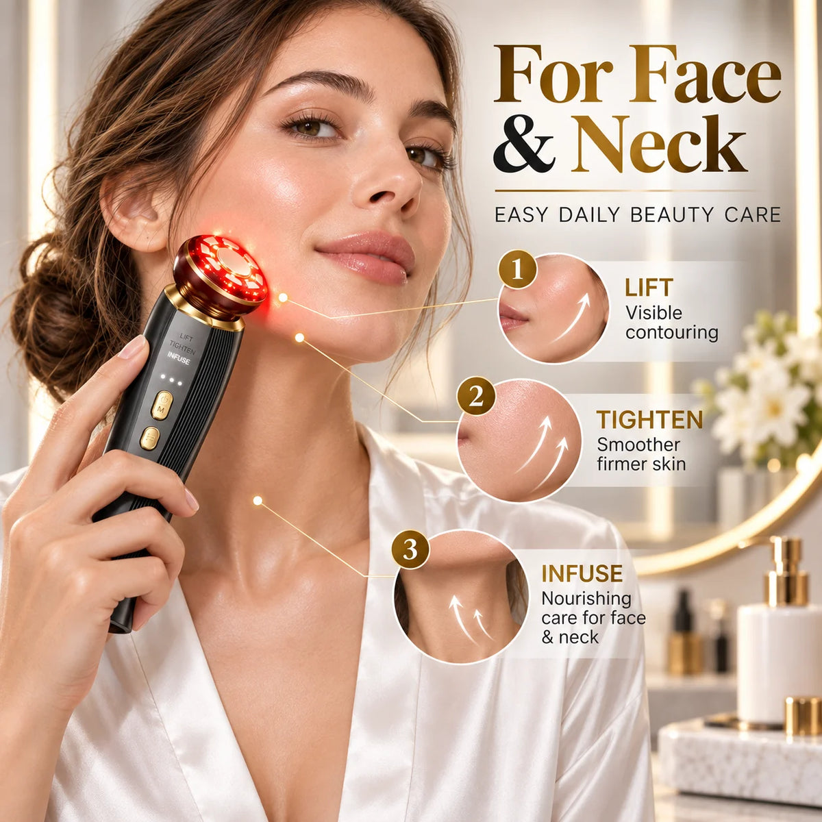 Red Light Therapy Facial and Neck Massager for Skin Firming and Radiance