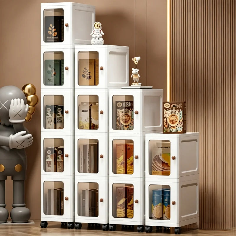 Ultra Slim Stackable Plastic Storage Cabinet With Transparent Door