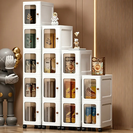 Ultra Slim Stackable Plastic Storage Cabinet With Transparent Door