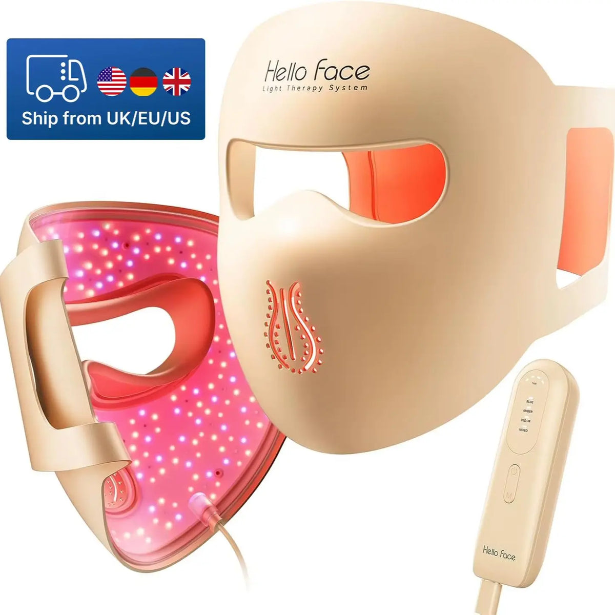 Hello Face M300 510K/CE 4D LED Light Therapy Mask 311 LEDs, 4 Mode, Facial Care, Ergonomic Silicone Design, Visual Comfort