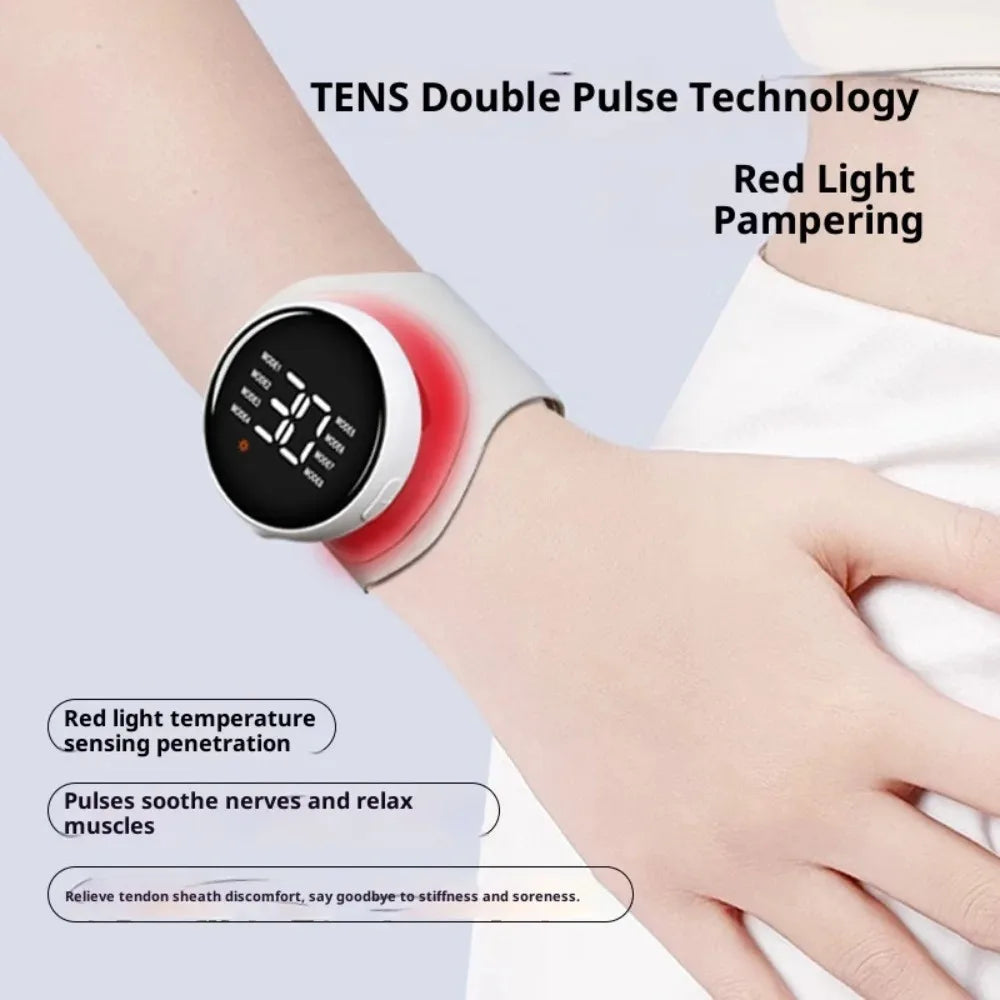 Electric Wrist Massager Tens EMS Pulse Red Light 8 Modes 30 Levels for Tenosynovitis Muscle Fatigue Relief Health Care