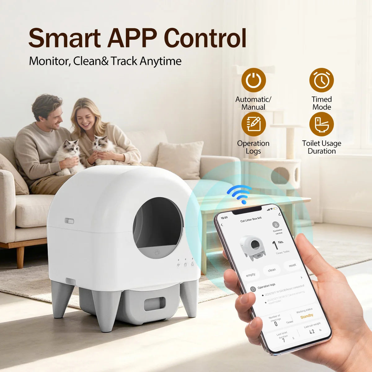 Automatic Smart Self Cleaning Cat Litter Box With Sensor Guard