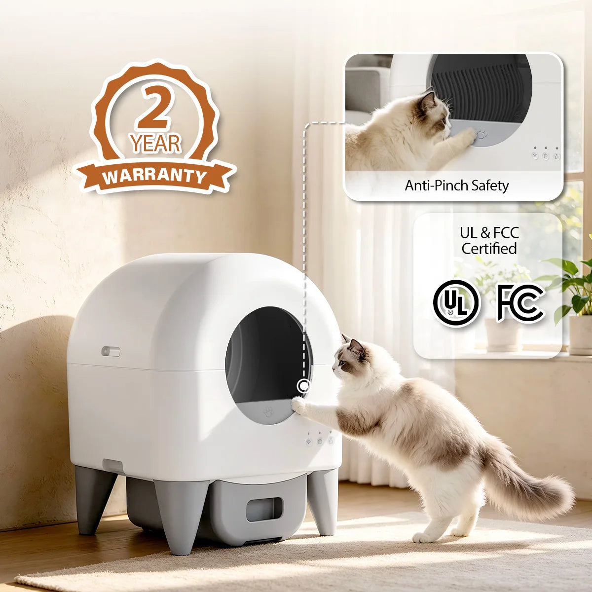 Automatic Smart Self Cleaning Cat Litter Box With Sensor Guard