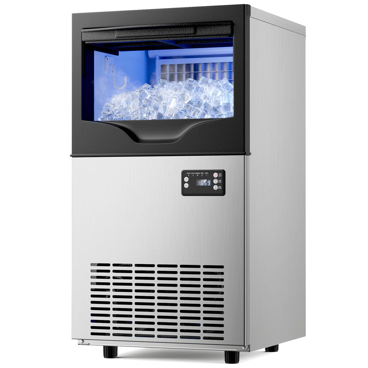 Commercial Ice Maker Machine, Under Counter Ice Maker, 22~33Lbs Stainless Steel Storage Capacity, 12 Adjustable Thickness Settings, Self-Cleaning, Ideal for Home, Cafe, Clinic