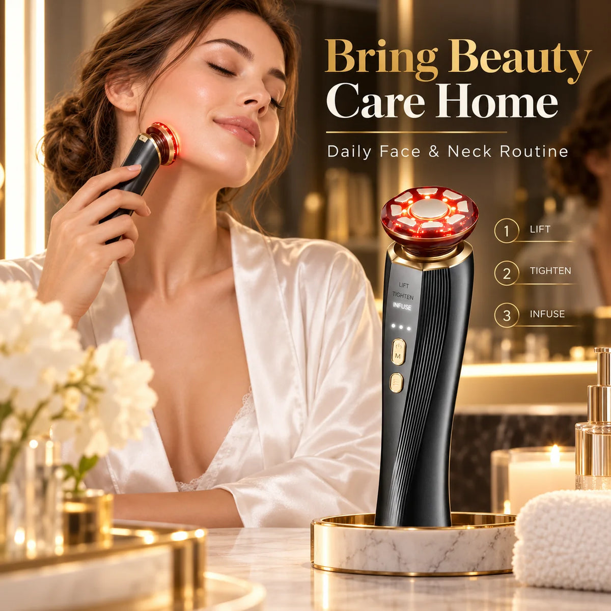 Red Light Therapy Facial and Neck Massager for Skin Firming and Radiance