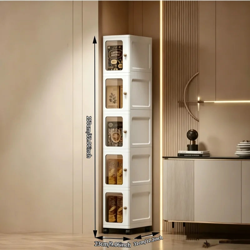 Ultra Slim Stackable Plastic Storage Cabinet With Transparent Door
