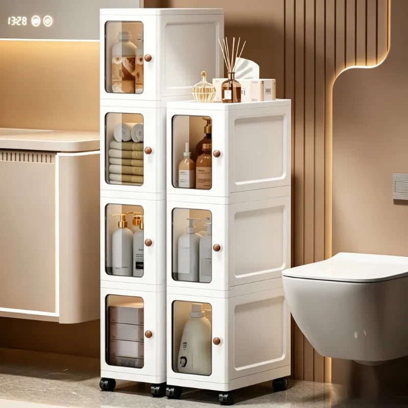Ultra Slim Stackable Plastic Storage Cabinet With Transparent Door