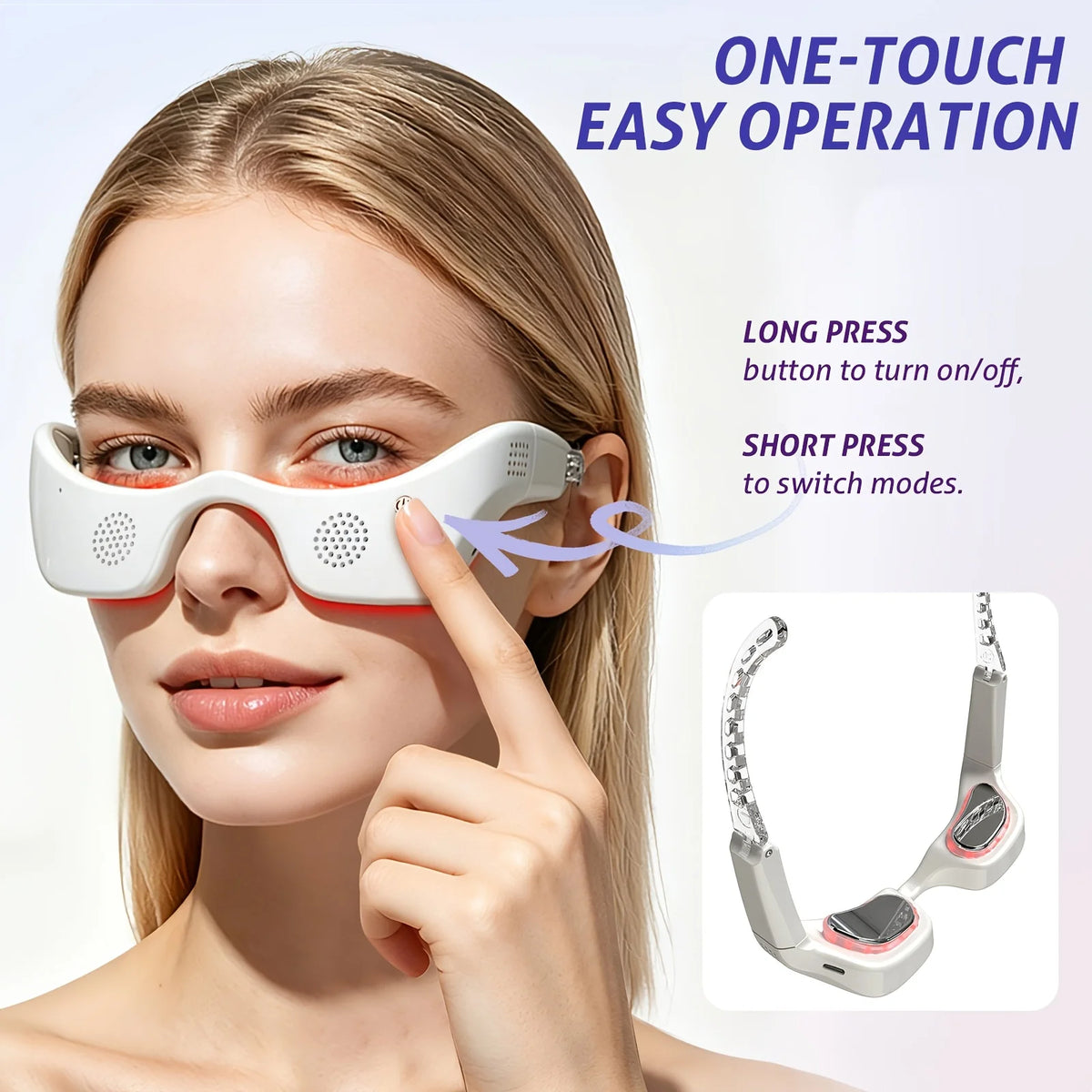 LED Eye Massager Hot Cold Compress 7 Color Light Therapy Phototherapy Eye Care Device for Dark Circles Puffiness Wrinkles Eye Bag Removal Electric Heat Cooling Vibration Anti Aging Facial Skin Care Beauty Instrument Mask Glas