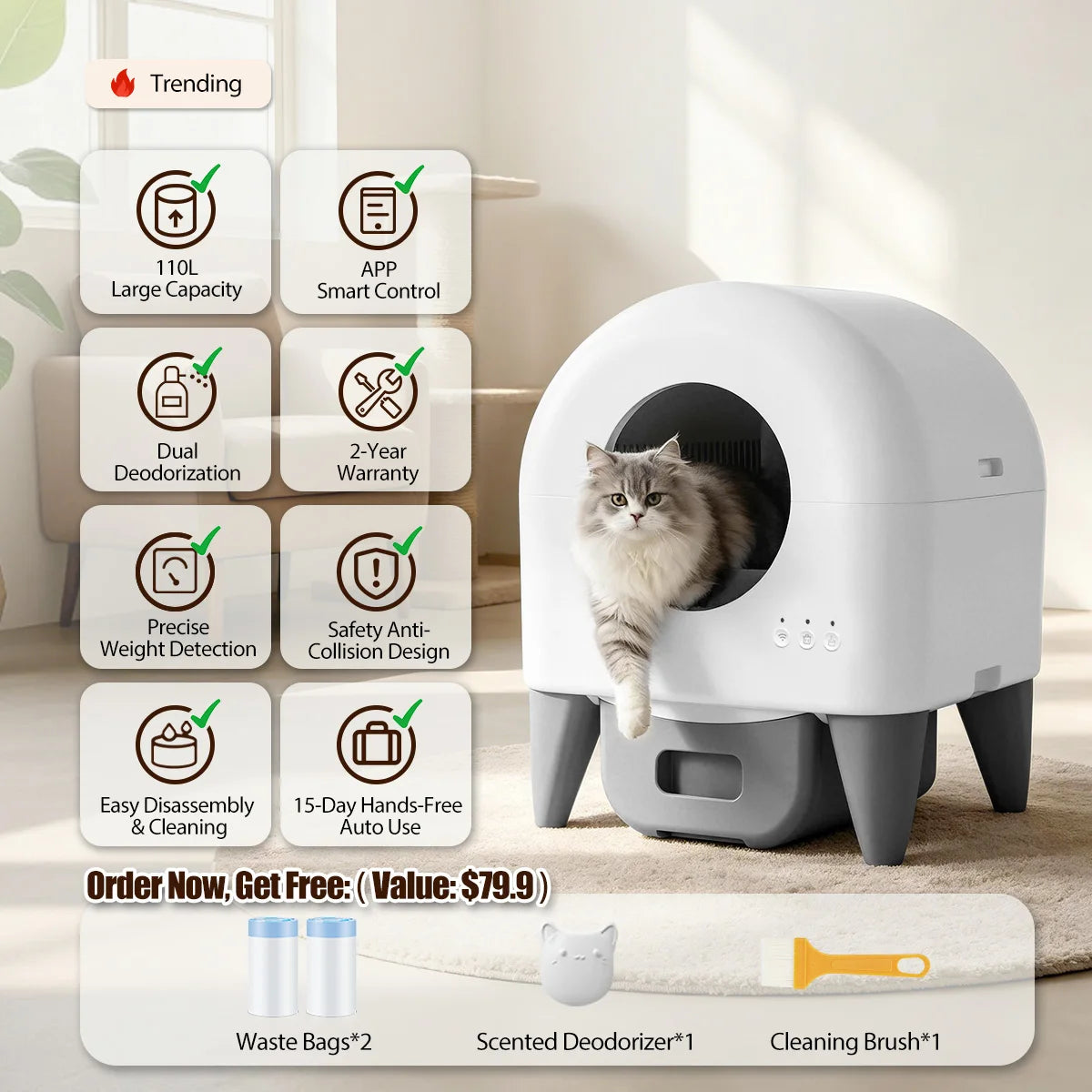 Automatic Smart Self Cleaning Cat Litter Box With Sensor Guard