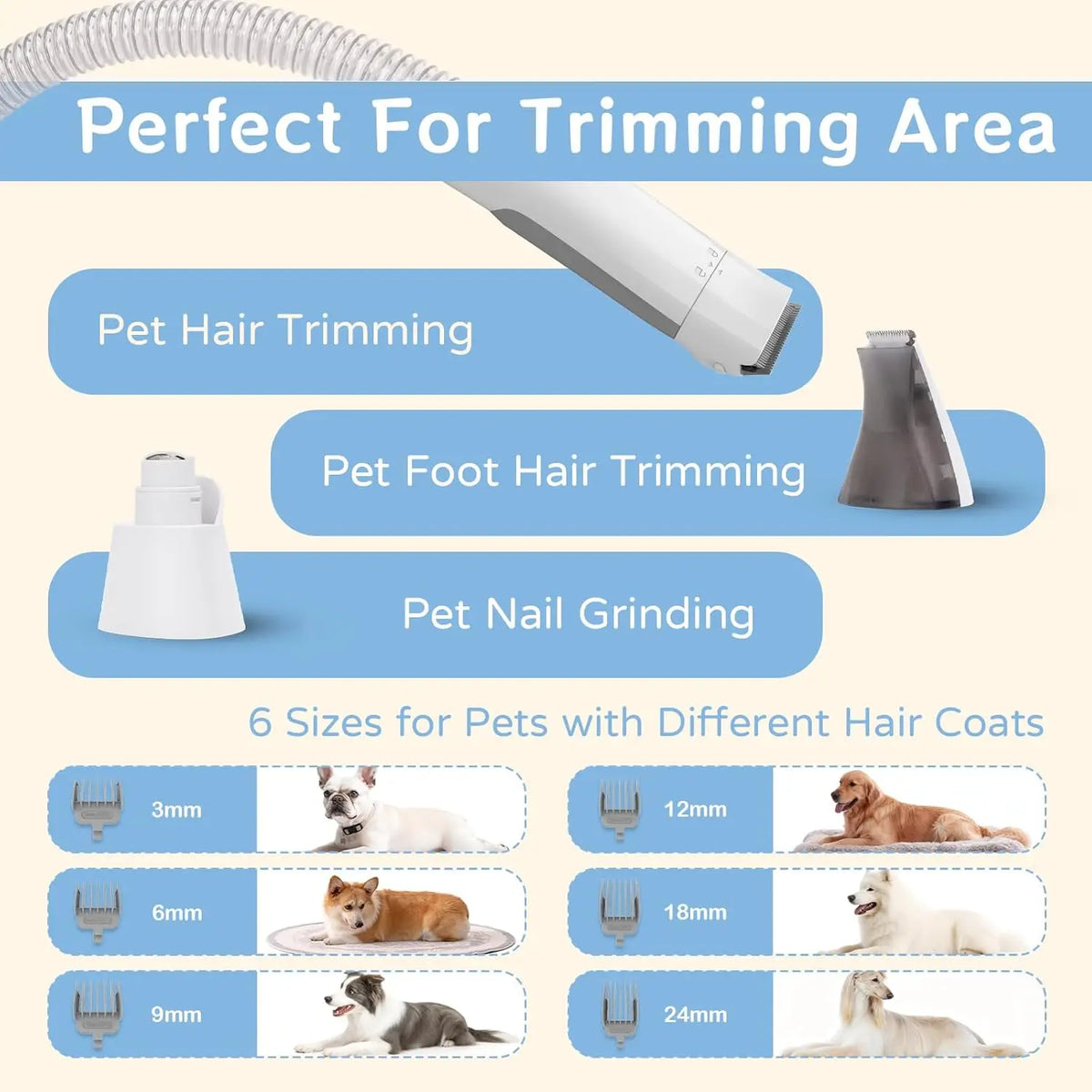 Dog Grooming Vacuum Kit With Deshedding And Paw Trimmer