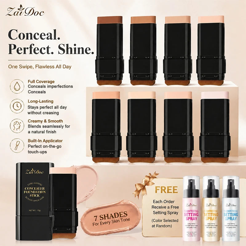ZaiDoc Long Lasting Full Coverage Concealer Foundation Stick Makeup