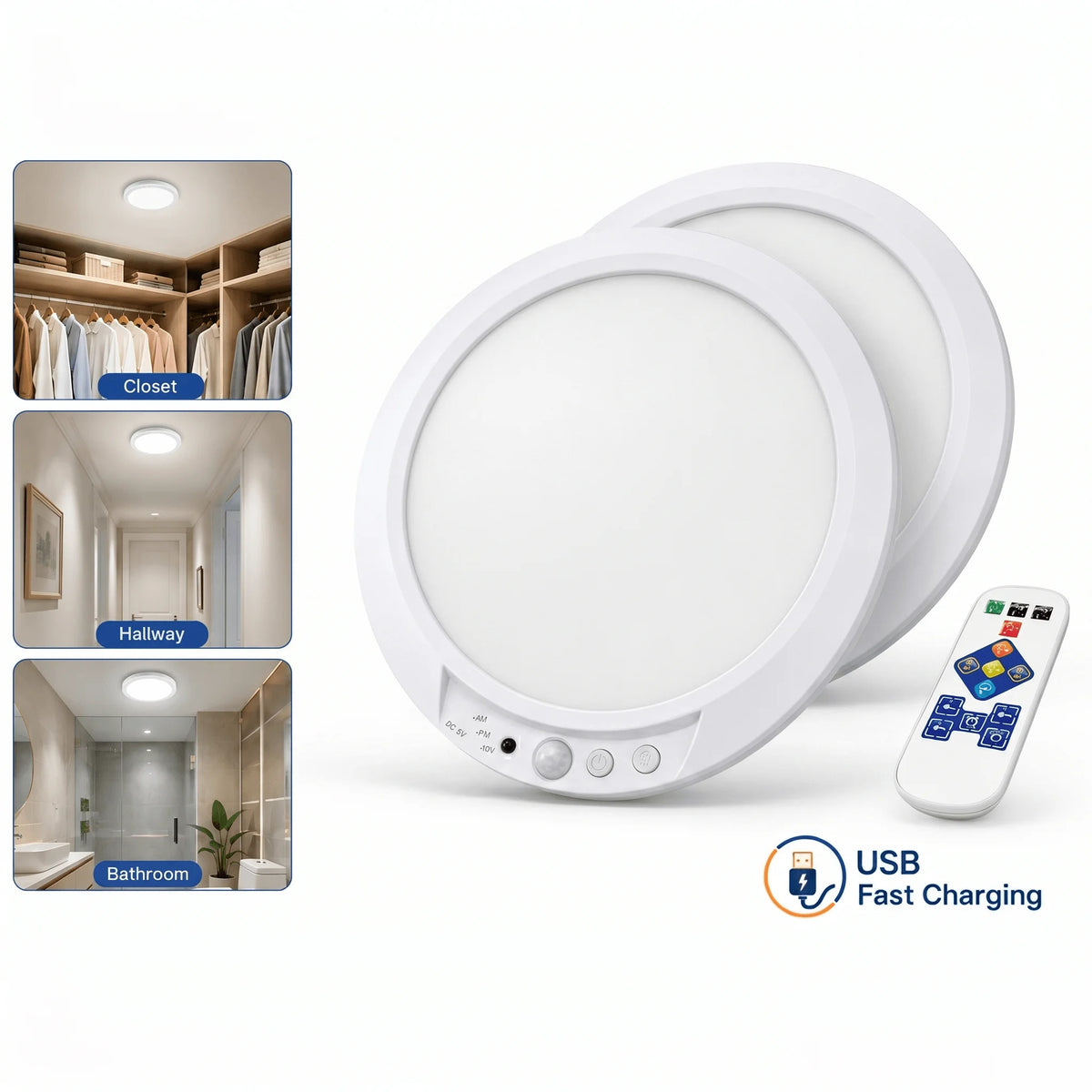 8/4Pack Motion Sensor Ceiling Light with Remote Rechargeable 10000mAh Battery Magnetic Wireless for Closet Shower Stairs Shed Hallway Porch Patio 3000K 4000K 6000K