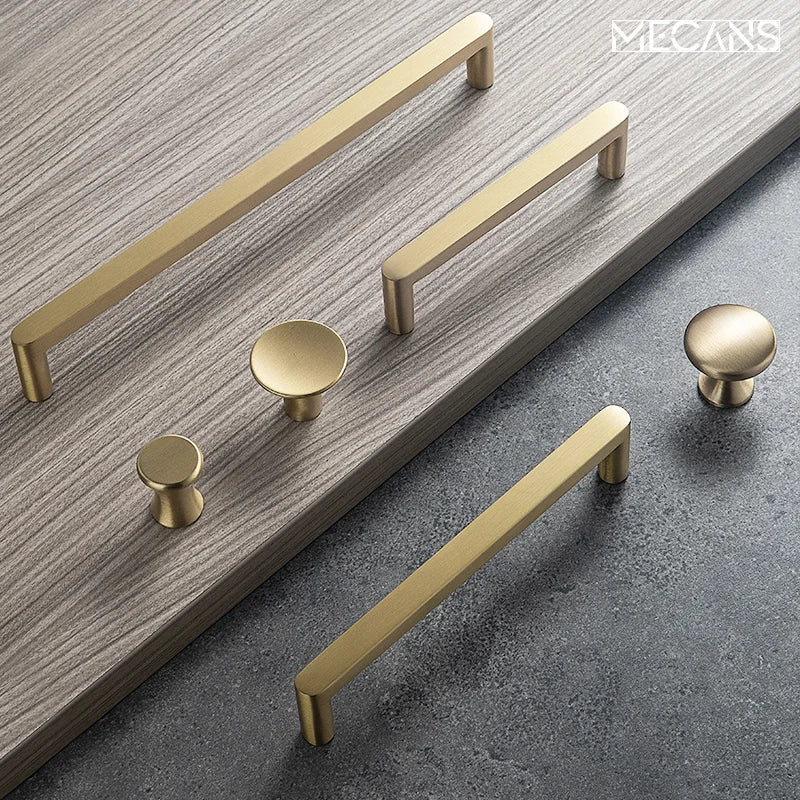 Solid Brass Cabinet Handle Drawer Wardrobe Pulls Cupboard Handles Dresser Knob Brass Furniture Long Handle Cocina Accesorio