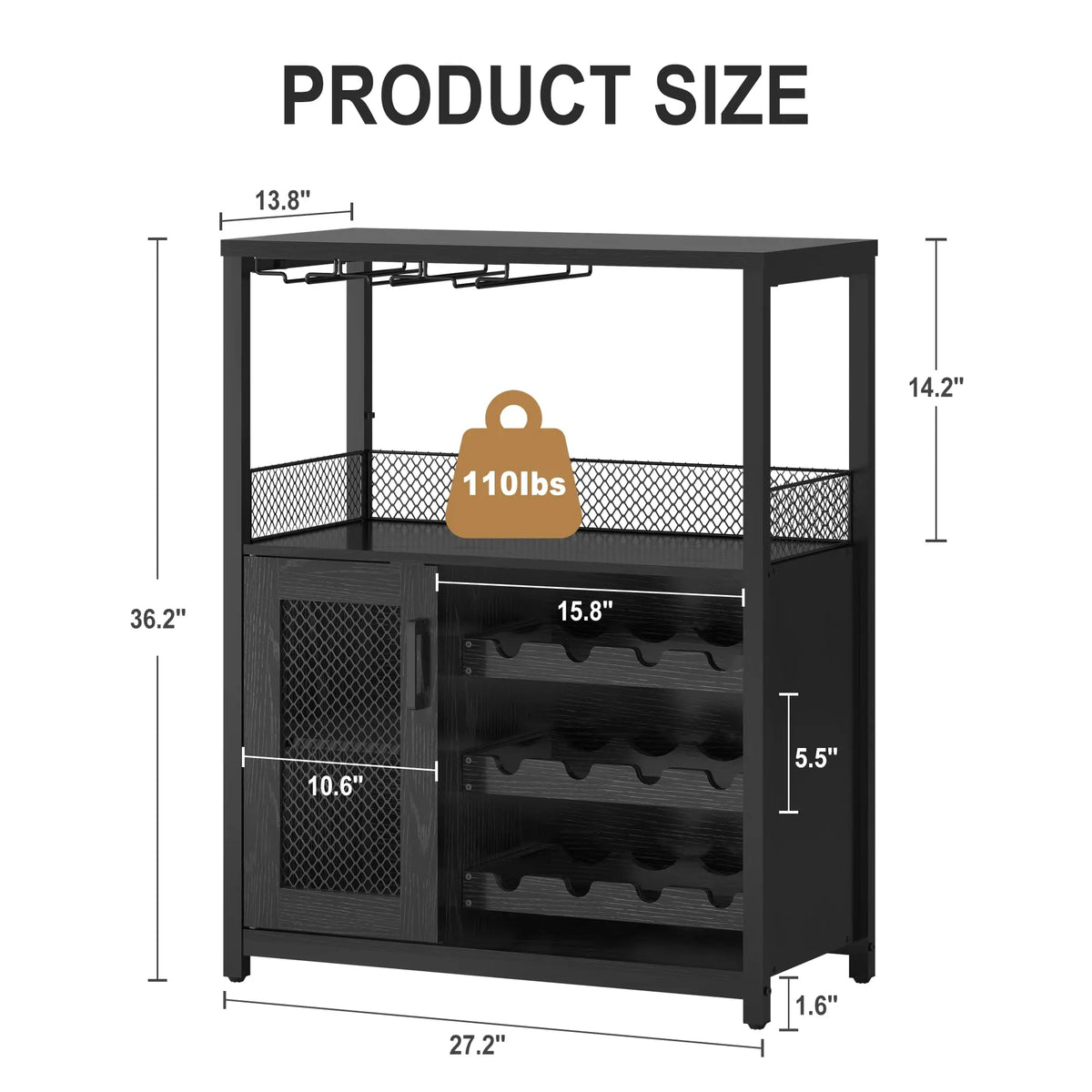 Wine Bar Cabinet With LED Lights And Adjustable Shelves