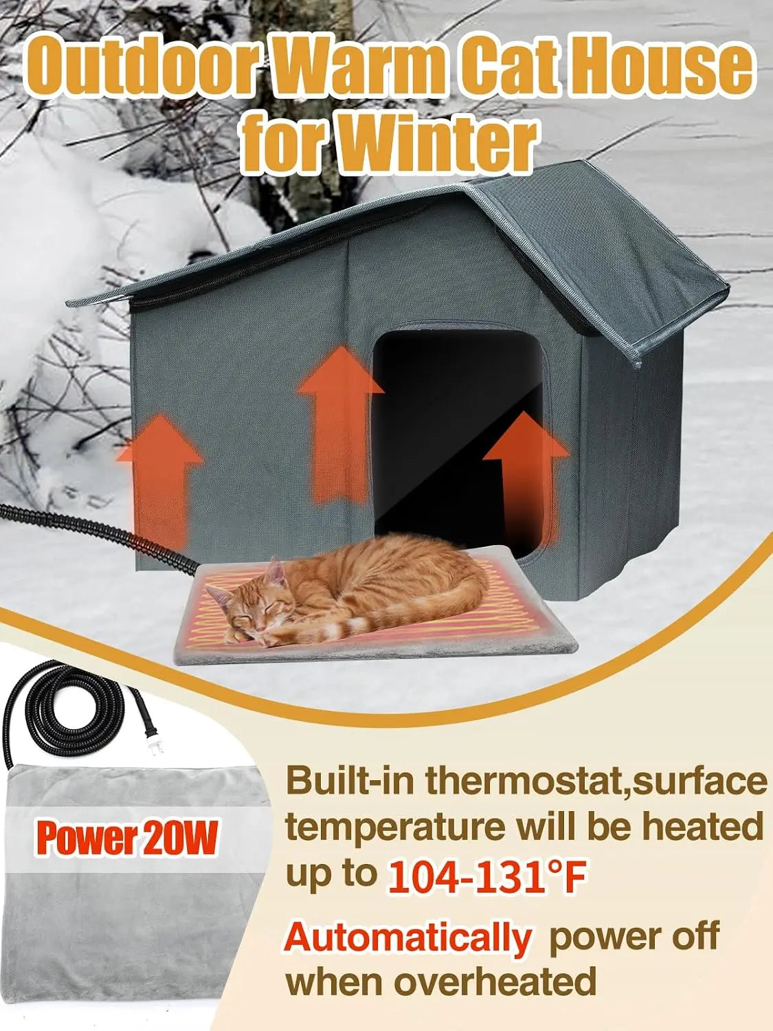 Mewtogo Weatherproof Outdoor Heated Cat House with Thermostatic Heating Pad