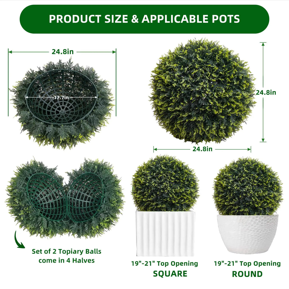 New Topiary Balls Artificial Outdoor Set of 2, Artificial Topiary Cedar Balls for Home Wedding Decor Green 44/48/54/55/59/63 CM