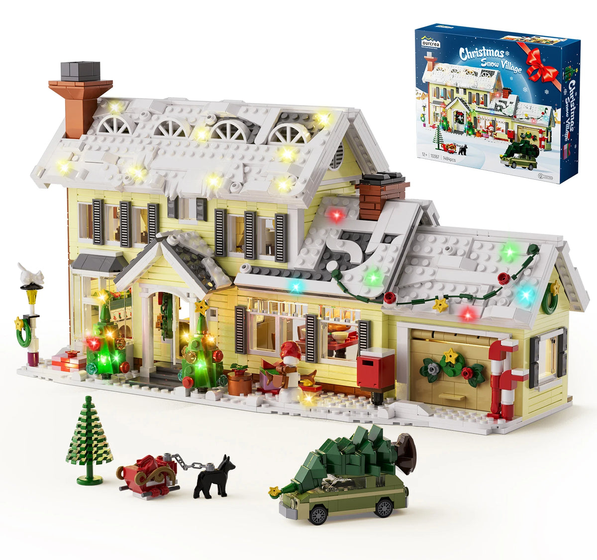 Christmas Snow Village Building Blocks House Model Ornament