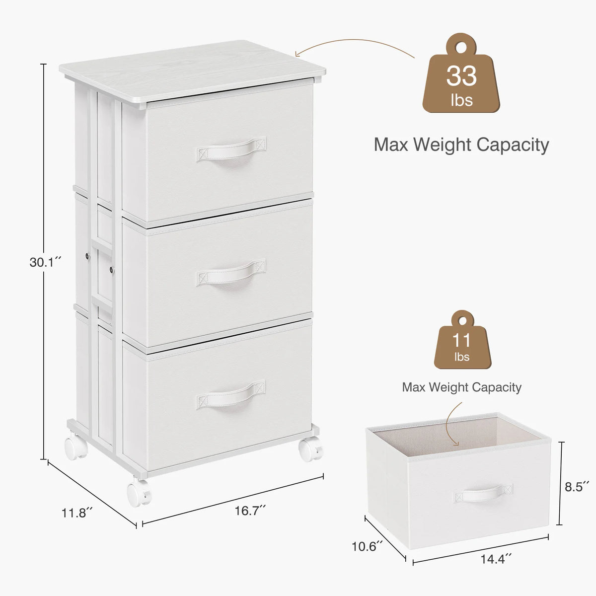 MCQ Movable Roller Cabinet With 3 Foldable Fabric Drawers Wooden Top Dresser Tables With Steel Structure Display Of Furniture