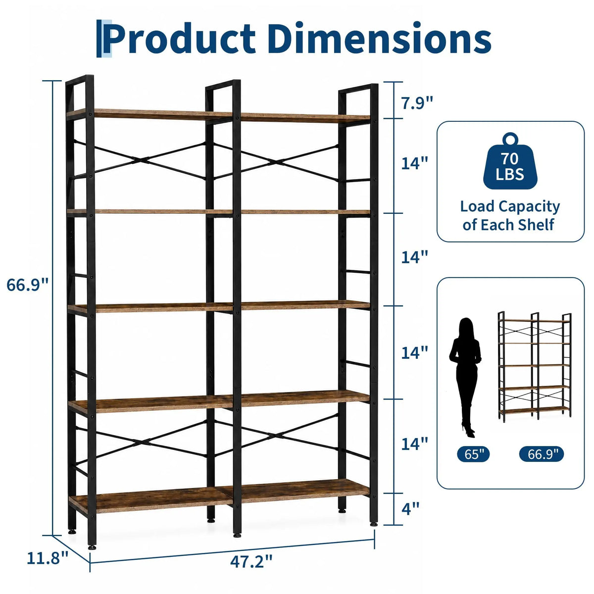 Freestanding Open Shelf Bookcase For Home Office Storage