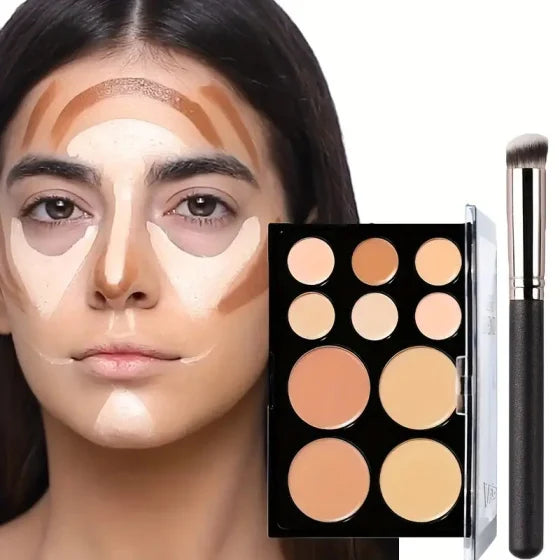 VERONNI Cream Contour Concealer Palette With Brush, Highlighter And Bronzer