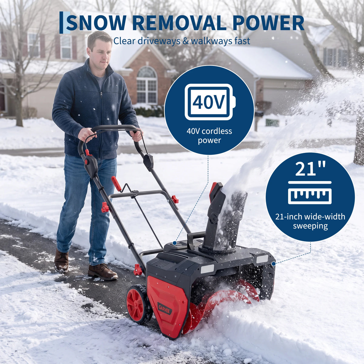 Cordless Electric Snow Blower With Battery Power And LED Lights