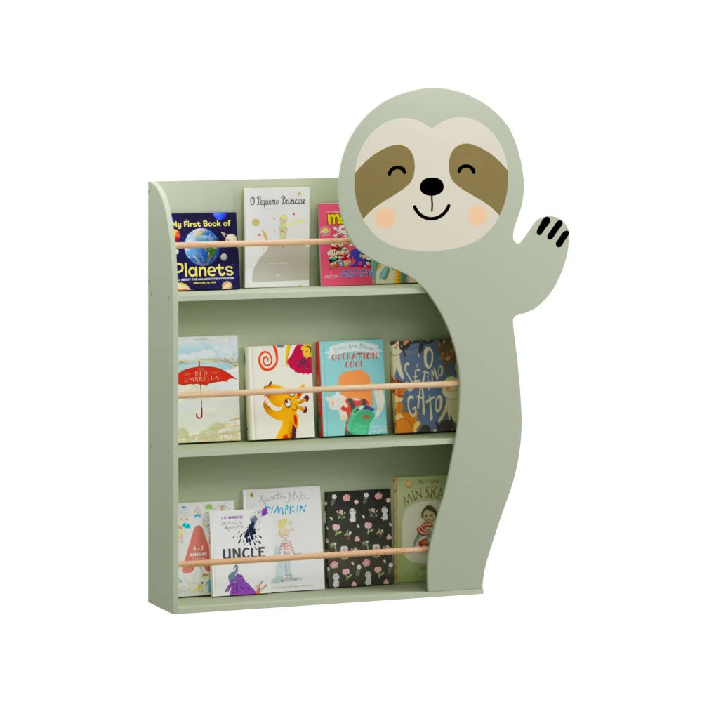 Orraves Sloth Kids Bookshelf, Front-Facing Toddler Book Display Rack with 3 Tiers, Cute Animal Design, Wooden Nursery Bookshelf for Playroom, Bedroom & Reading Corner, Safe & Sturdy Storage Organizer
