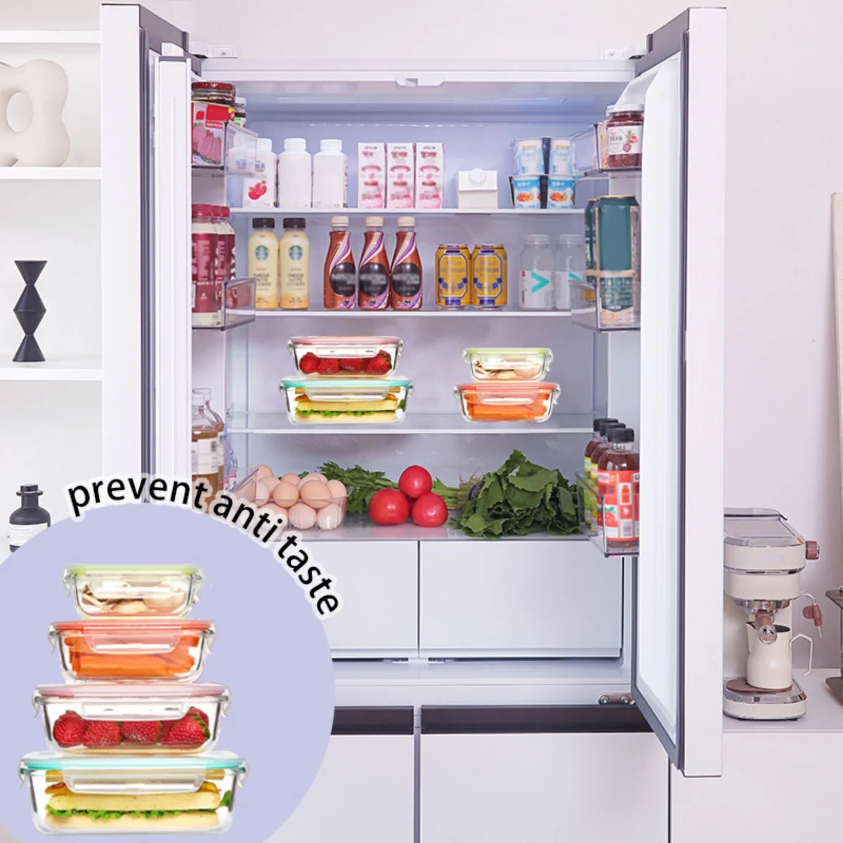 8 Pack Multi-capacity Glass Storage Organizer with Snap Lock Lids, Glass Food Containers Complete with Marker and Label Stickers, Stackable Vessels for Household Dry Food Arrangement, School Lunch Prep and Outdoor Picnic Orga