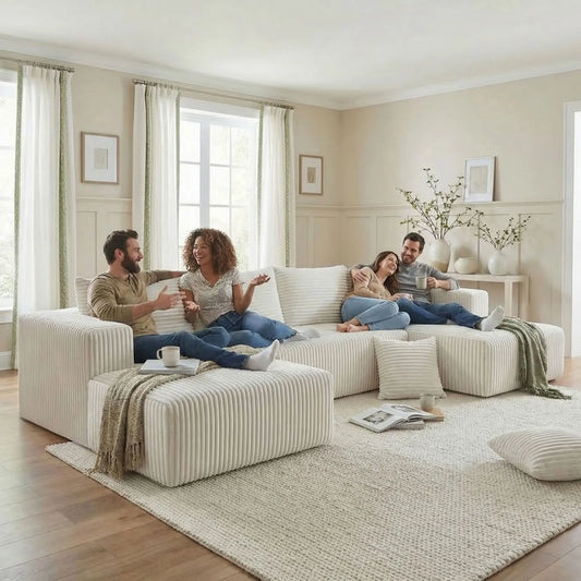 Modern Modular U Shaped Sectional Sofa With Soft Corduroy Upholstery