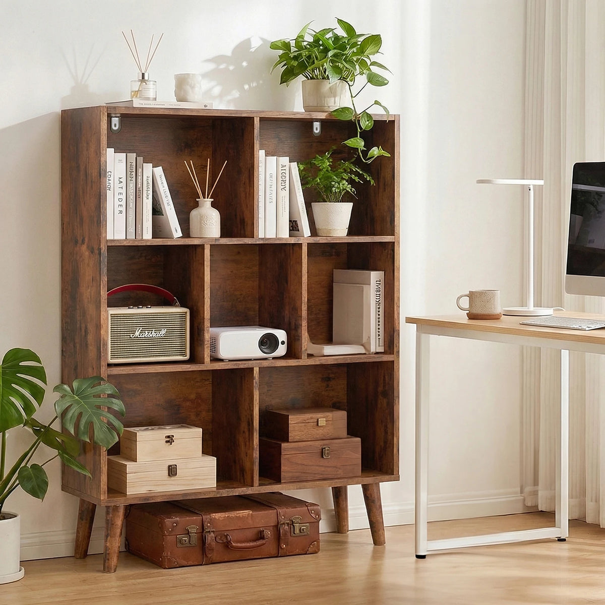 MCQ 3 Tier Wooden Bookcase with Legs Storage Organizer Display Shelves Classic Bookshelf Storage Shelves Bookshelf Sturdy Structure Graduated Shelves for Home