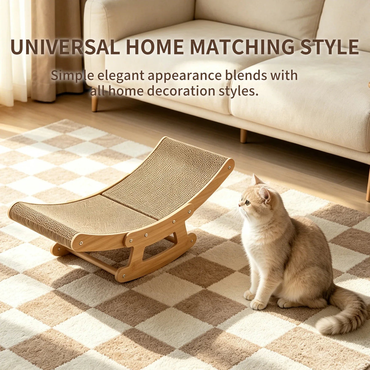 2-in-1 Cat Rocking Chair Scratcher, Dual Purpose Lounge Chair for Claw Sharpening & Resting, S Size Indoor Cat Furniture