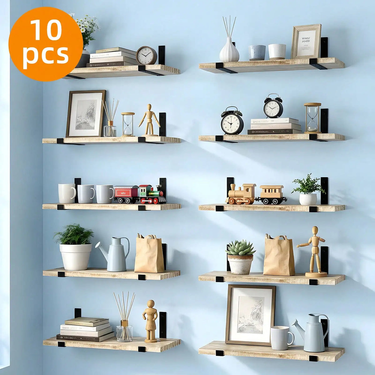 5/10Pcs Floating Shelves, 4.7 Inch Wide Wall Shelves with Invisible Brackets, Rustic Wood Storage Racks for Bedroom, Living Room, Kitchen, Bathroom