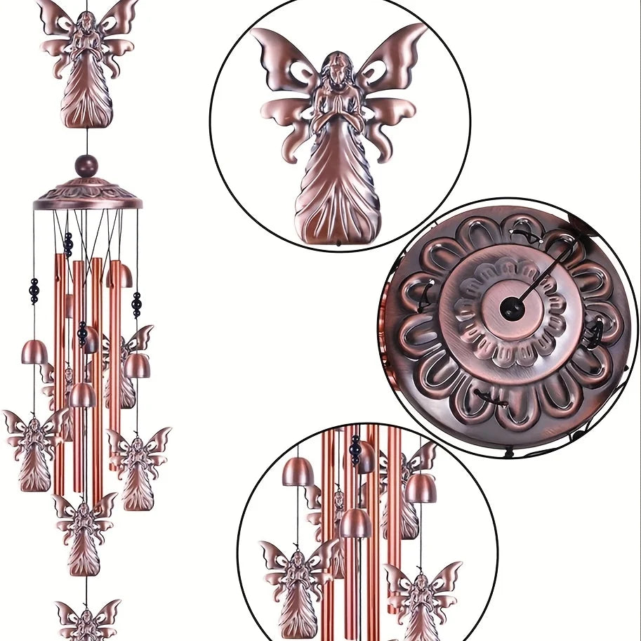 36" Garden Angel Wind Chimes Outdoor Indoor Decor -with 4 Aluminum Tubes 6 Bells 7 Angels Mobile Romantic Wind Catcher Angel Windchimes For Home, Xmas Mom Gifts, Balcony, Festival, Garden Decoration