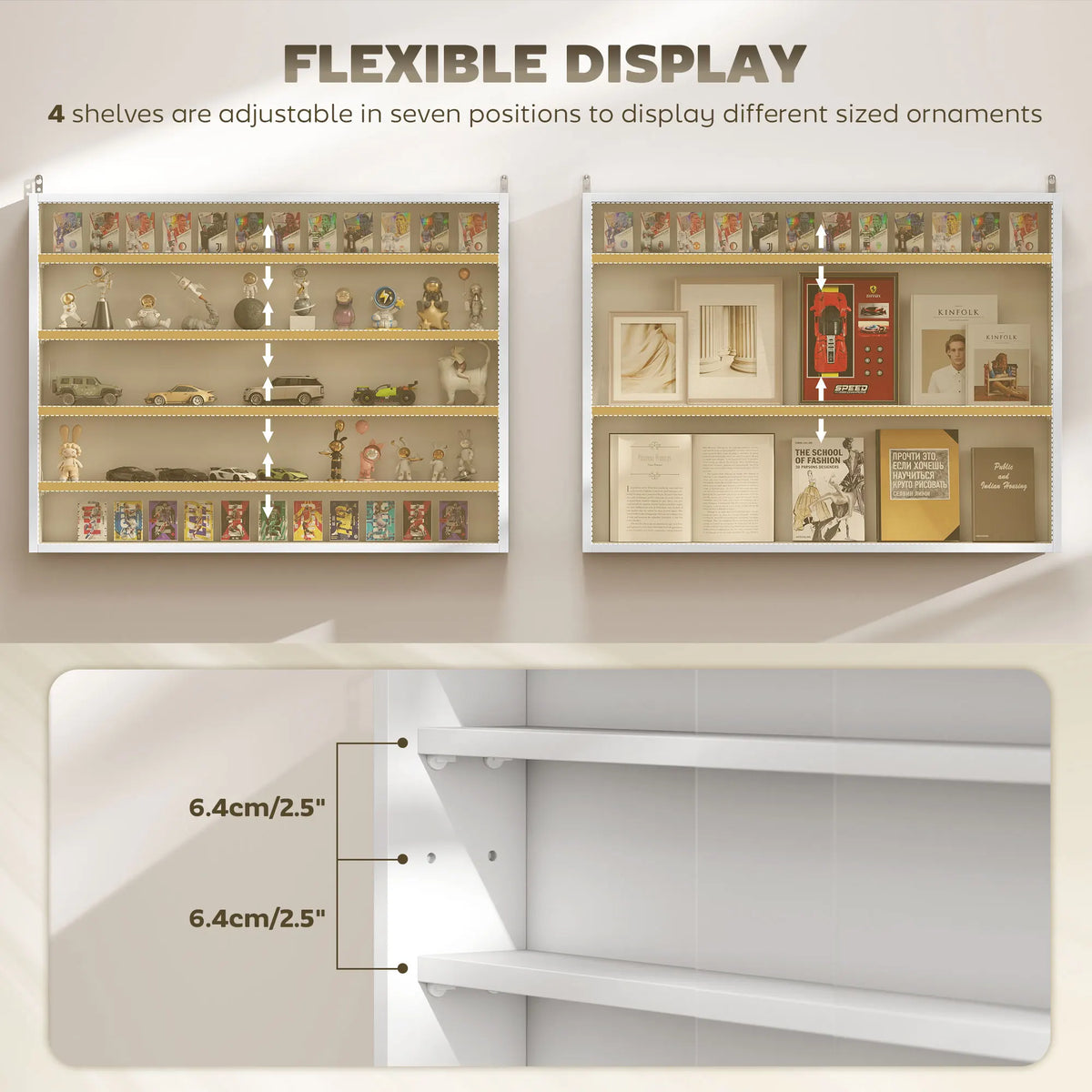 HOMCOM Wall-Mounted Glass Display Cabinet With Adjustable Shelves