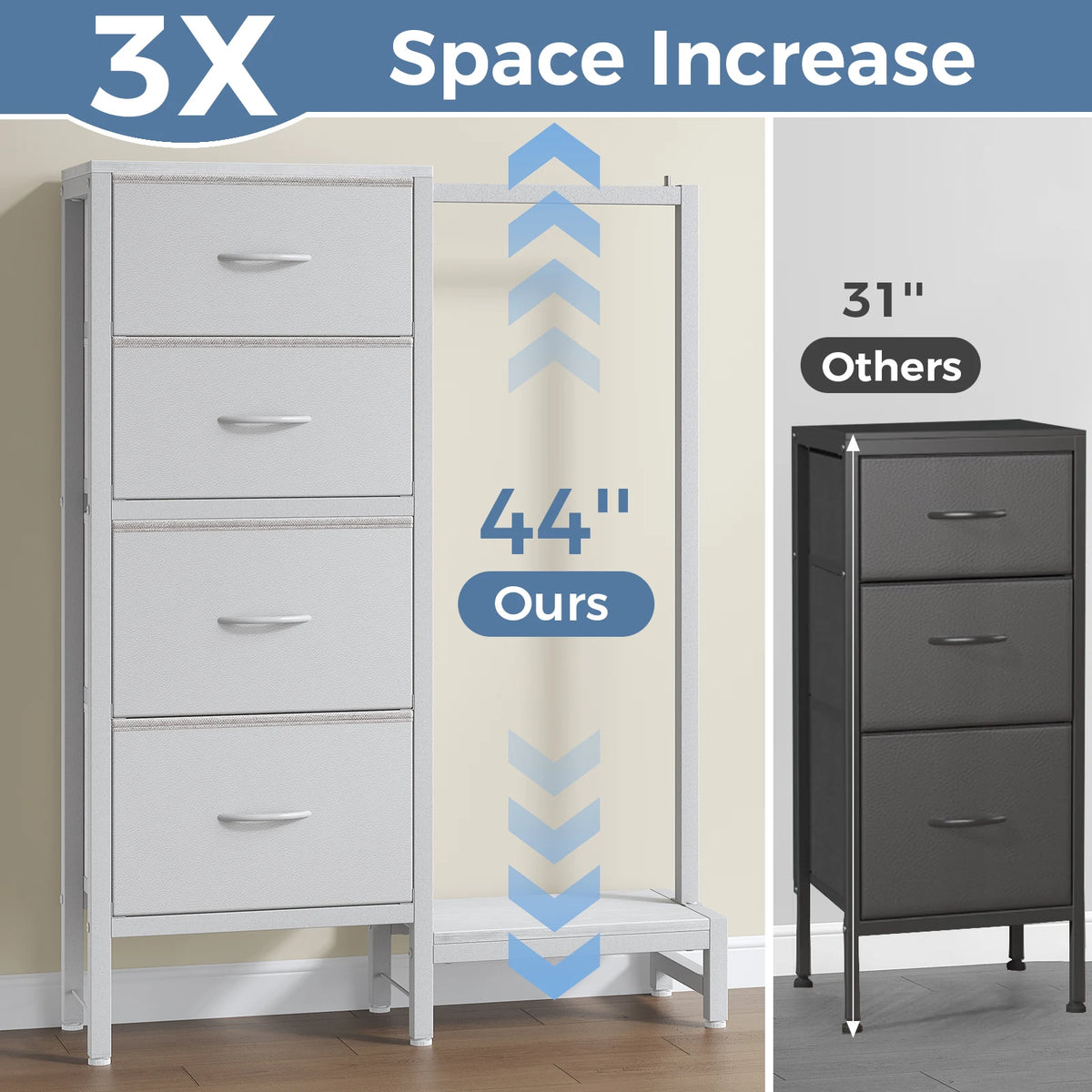 MCQ 4 Drawers Fabric Cabinet with Hanging Rack Living Room Beside Nightstand Dresser Tables with Clothes Rack Storage Closet Chest Clothes Display Of Furniture
