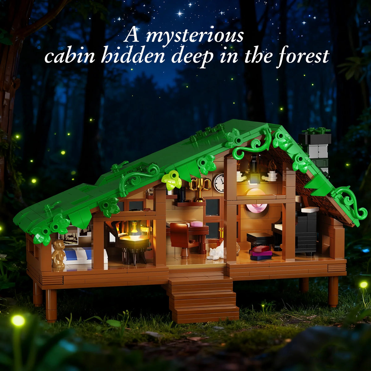 Folk Cabin Forest House Building Blocks Set Home Decor Desktop Ornament Display Model Creative Room Decoration Gifts Teens Adult
