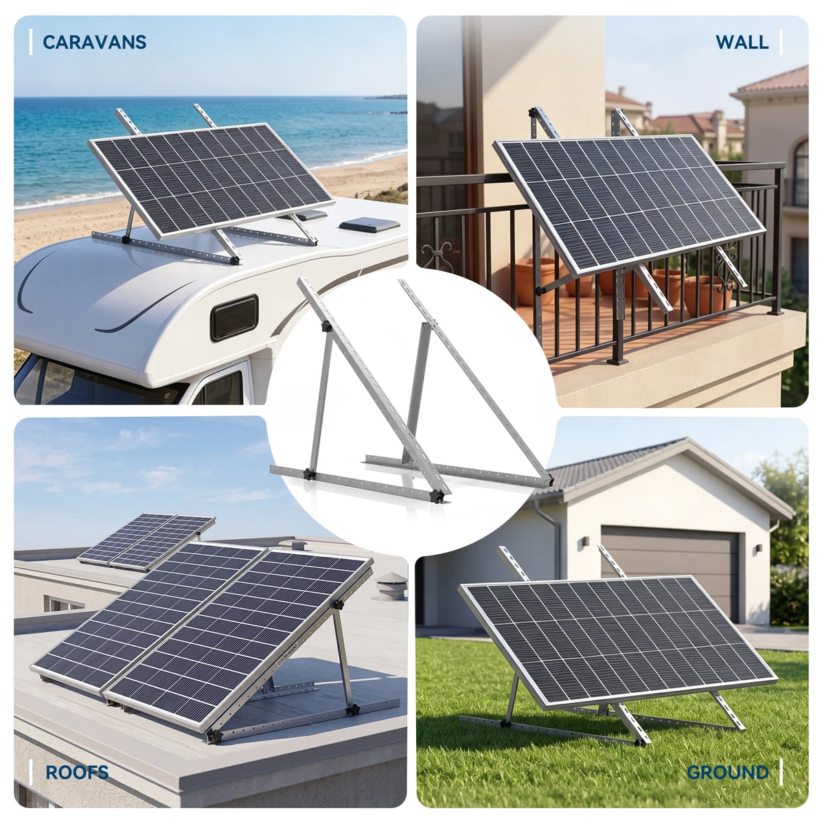 RVPOZWER 45in/47in 4PCS 2PCS 1PCS Adjustable Solar Panel Bracket Heavy‑Duty Tilt Legs Mount Stand for Roof RV Caravan Boat Off‑Grid Outdoor Solar Installation