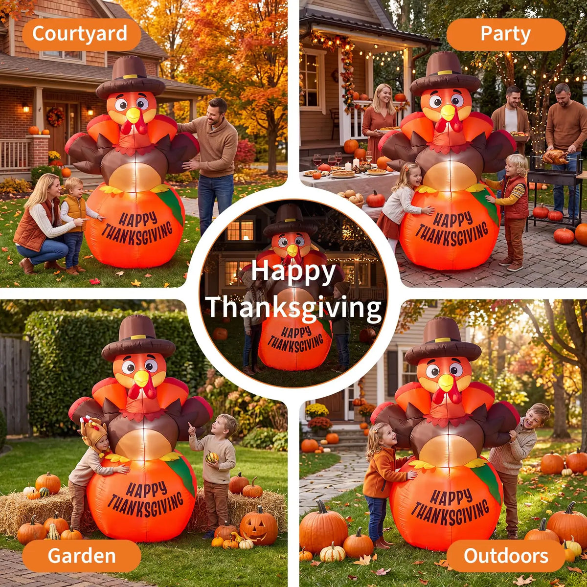 6 FT Thanksgiving Inflatable Outdoor Decoration Pumpkin and Turkey Design with 7 LED Lights Weather Resistant Polyester for Yard Garden Porch Party Indoor Display Holiday Festival Decor
