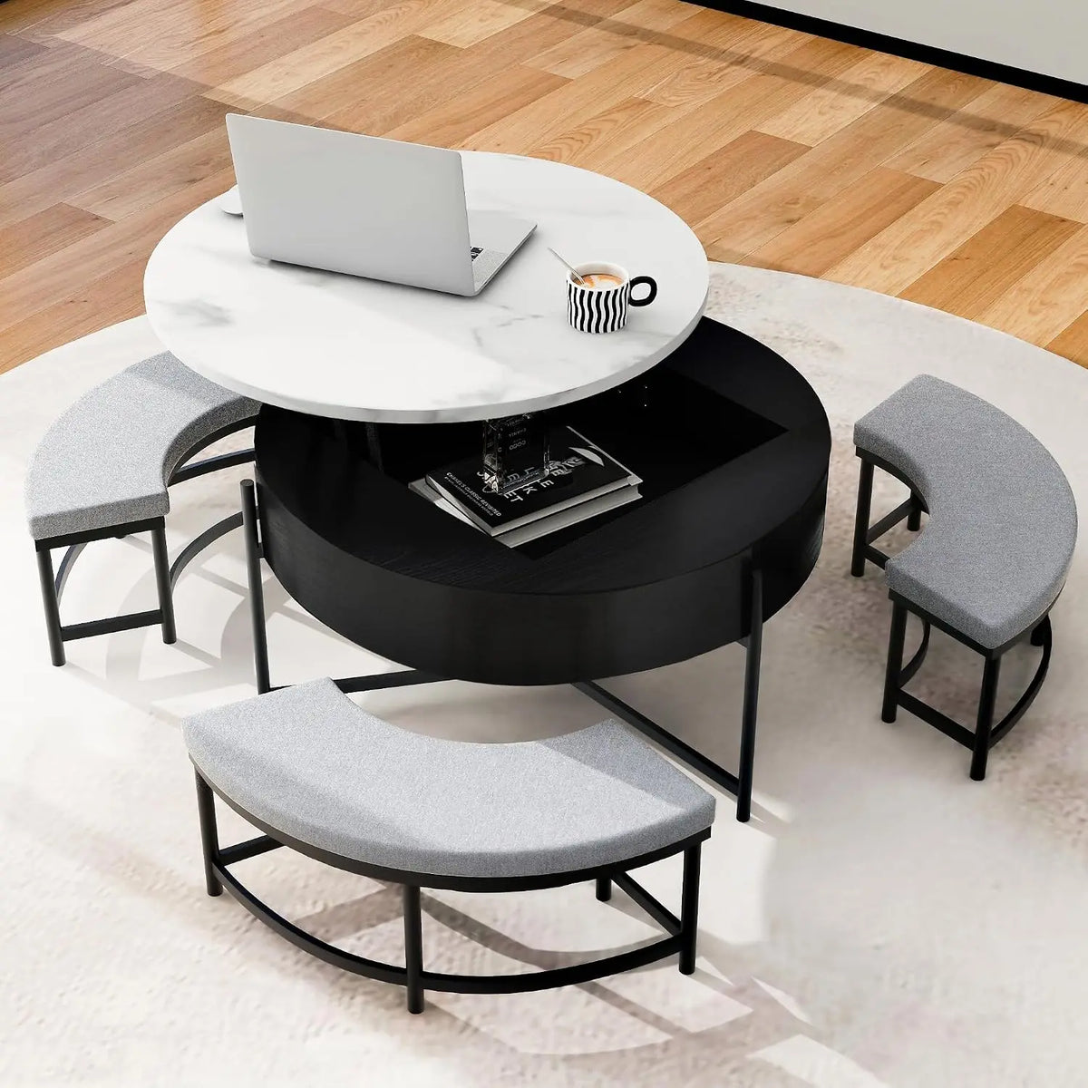 Modern Round Nesting Coffee Table with Marble Top, White & Gold Nesting Coffee Table Set of 2 Center Table with, Customized