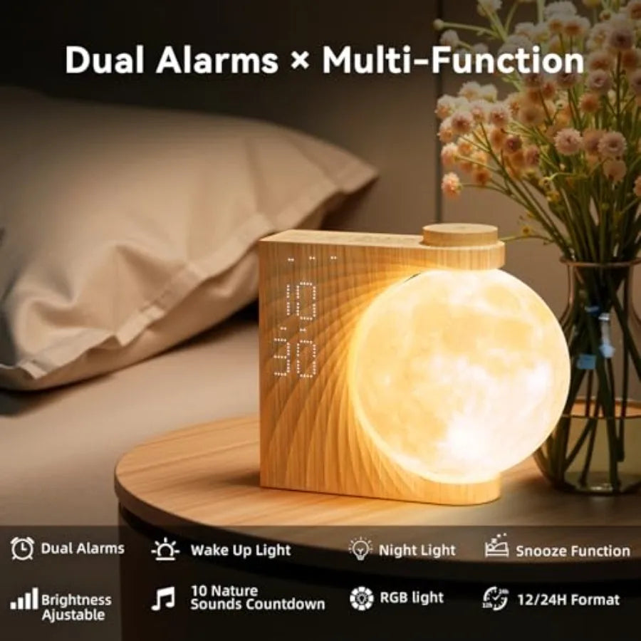 Sunrise Alarm Clocks for Heavy Sleepers, Night Lamp Clocks for Bedrooms with Moon Light, 10 Light Effects, 30/60/90 Timer, 10 S