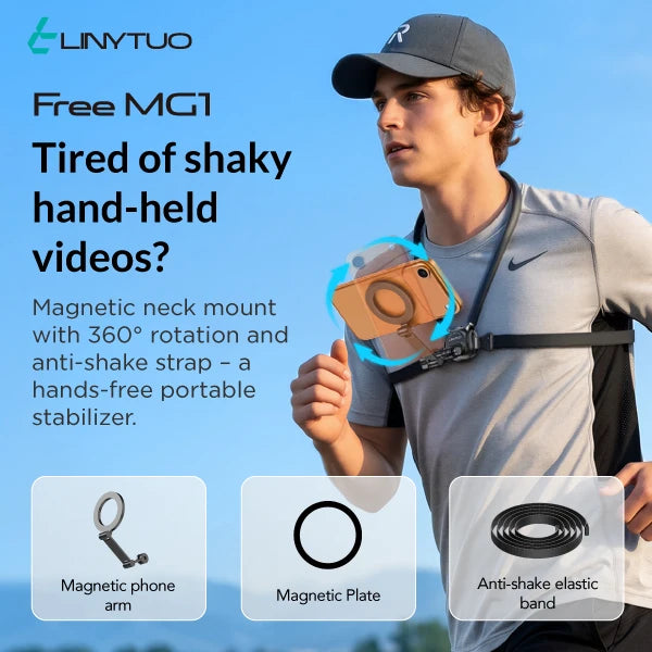 LINYTUO Magnetic Neck Phone Mount Hands Free POV Vlog Recording 360° Rotation Quick Release Neck Hanging Holder for iPhone Samsung Xiaomi