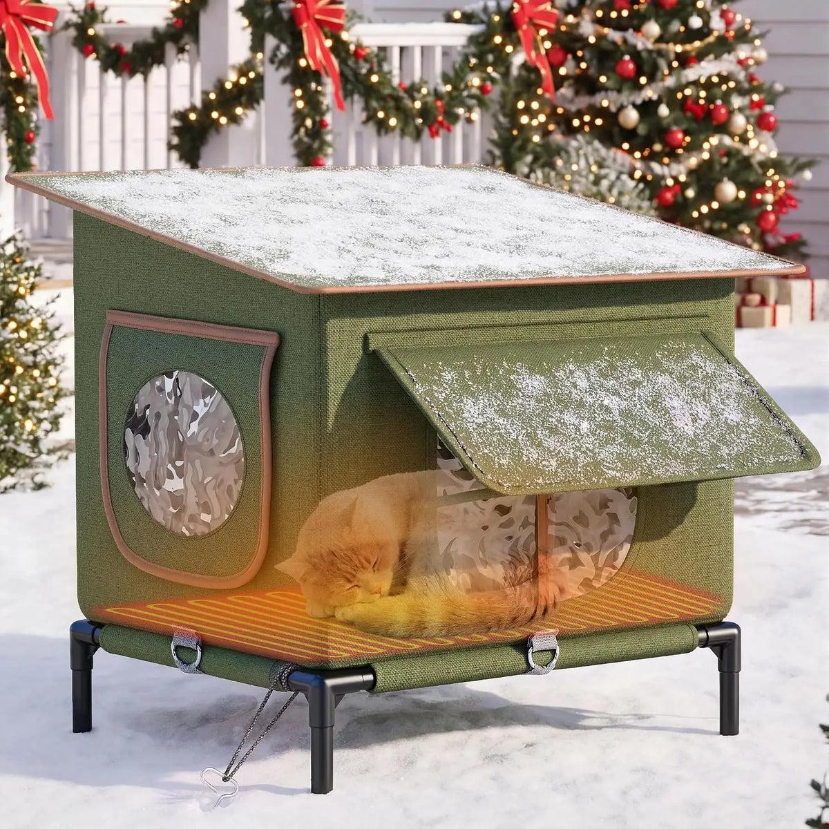 YITAHOME Heated Outdoor Cat House with Heating Pad for Winter, Green