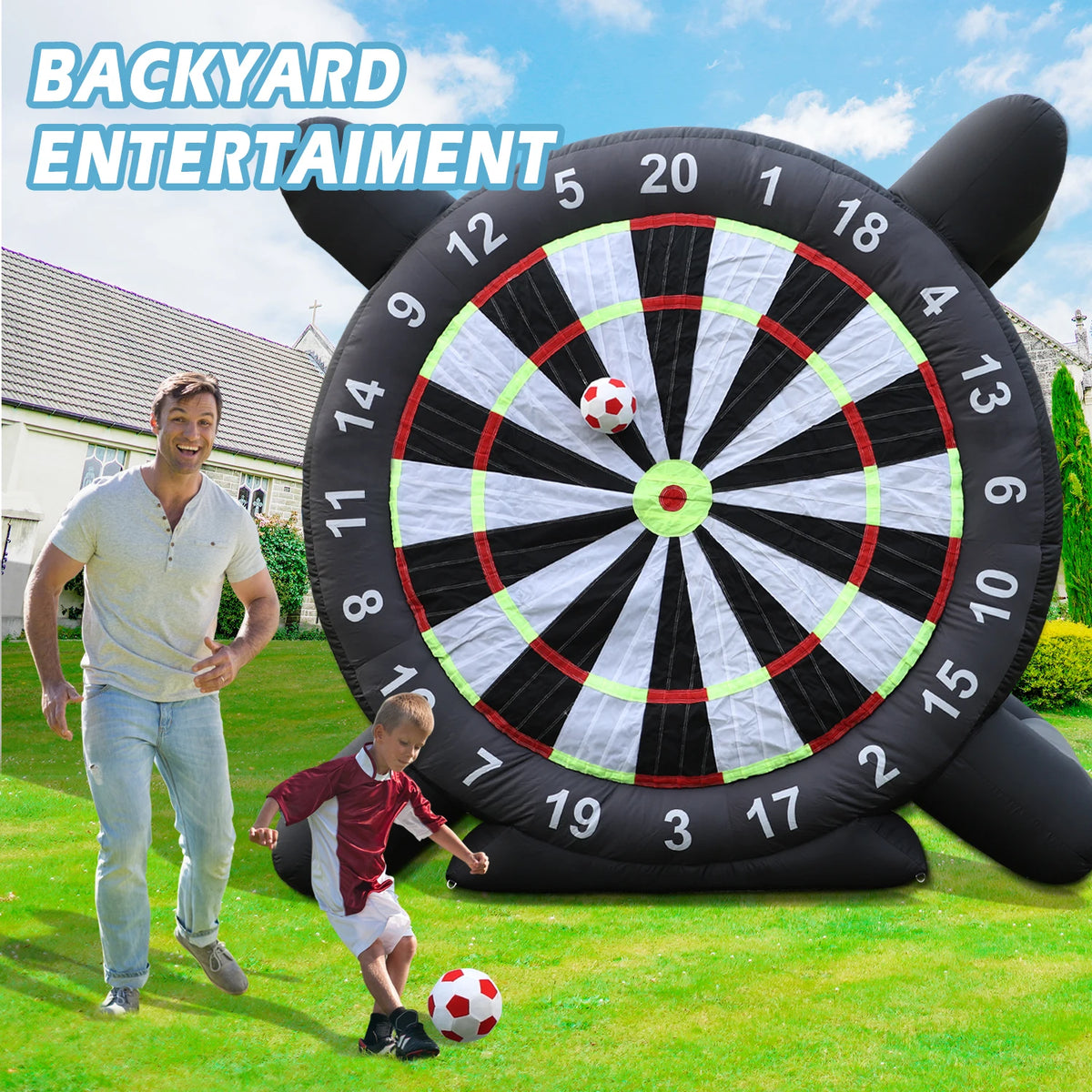 Large Inflatable Football Target for Courtyard Outdoor Football Dartboard Indoor Training Kick Goal with Fan And Ball Included