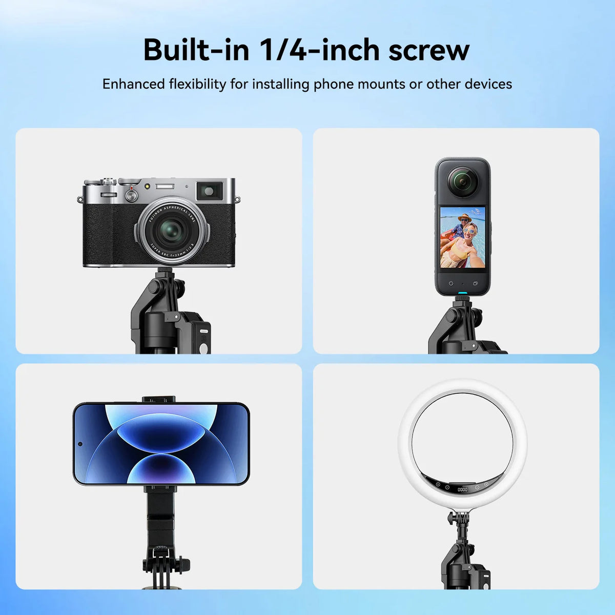 2025 New AI Selfie Stick Tripod, 360° Face Tracking. Multi-func Phone Mount W/ Remote & Fill Light, Adjustable Height, Sturdy Base. Compatible W/ IPhone & Android, For YouTube Recording & Travel Photography. Sleek Metal Fini